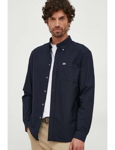 Памучна риза Lacoste мъжка в синьо със стандартна кройка с яка с копче