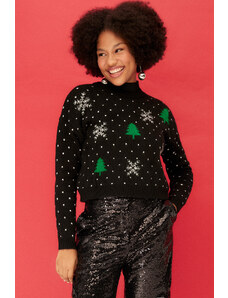 Trendyol черна Коледа тематични Crewneck трикотаж пуловер