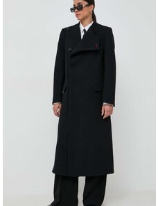 Вълнено палто Victoria Beckham в черно преходен модел с двуредно закопчаване