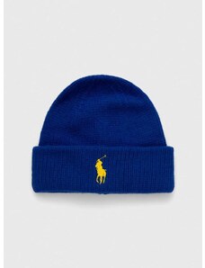 Вълнена шапка Polo Ralph Lauren в синьо от плътен трикотаж вълна 455931421