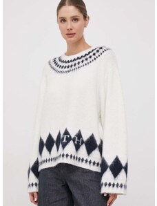 Пуловер с вълна Tommy Hilfiger дамски в бяло от топла материя