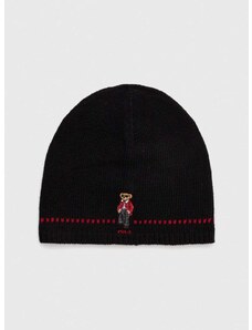 Вълнена шапка Polo Ralph Lauren в черно с фина плетка от вълна 455931401