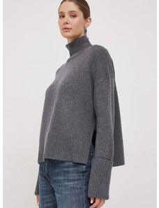 Вълнен пуловер Calvin Klein дамски в сиво от топла материя с поло