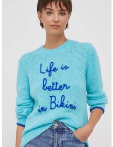 Пуловер с вълна MC2 Saint Barth дамски в тюркоазено