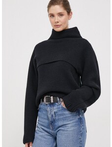 Вълнен пуловер Calvin Klein дамски в черно от топла материя с поло