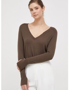 Вълнен пуловер Calvin Klein дамски в кафяво от лека материя