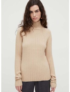 Пуловер с вълна Lovechild дамски в бежово от лека материя с ниско поло