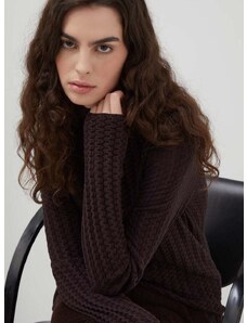 Пуловер с вълна Lovechild дамски в кафяво от лека материя с ниско поло