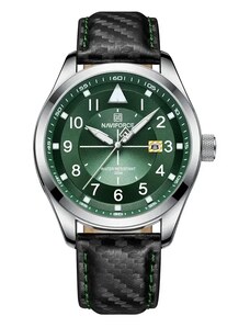 Curren Мъжки часовник Naviforce Xilinous, Кожена каишка, Черен / Зелен