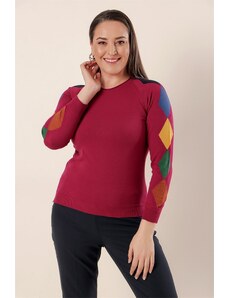 By Saygı От Saygı ръкави подреждане модел отпред къс гръб дълго плюс размер акрилен пуловер фуксия.