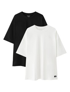 Pull&Bear Тениска черно / бяло