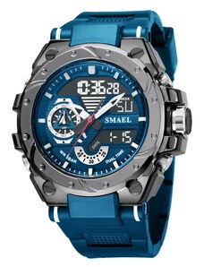 Спортен мъжки часовник Smael Sport Shock, Двойно време, Хронограф, LED Подсветка, Син / Черен