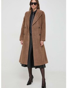 Вълнено палто Weekend Max Mara в кафяво преходен модел с двуредно закопчаване