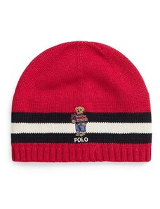 Детска памучна шапка Polo Ralph Lauren в червено с фина плетка