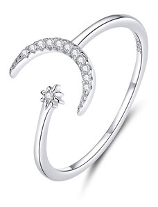 DELIS Регулируем сребърен пръстен, JW643, дизайн на полумесец, с родиево покритие