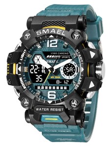 Спортен мъжки часовник Smael Bravery, Двойно време, Хронограф, LED Подсветка, Светло Син