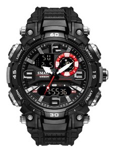 Спортен мъжки часовник Smael Vitality, Двойно време, Хронограф, LED Подсветка, Черен
