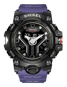 Спортен мъжки часовник Smael Hyper Sport, Двойно време, Хронограф, LED Подсветка, Син / Черен
