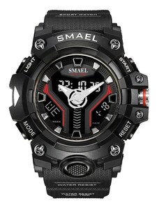 Спортен мъжки часовник Smael Hyper Sport, Двойно време, Хронограф, LED Подсветка, Черен
