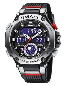 Спортен мъжки часовник Smael Unlimited, Хронограф, Двойно време, LED Подсветка, Черен / Сребрист