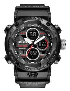 Спортен мъжки часовник Smael G Sport, Хронограф, Двойно време, LED Подсветка, Черен
