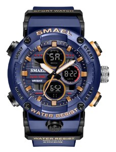 Спортен мъжки часовник Smael G Sport, Хронограф, Двойно време, LED Подсветка, Тъмно Син