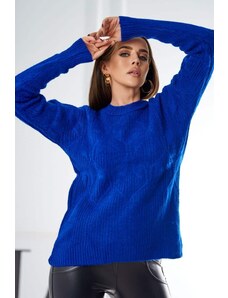 Kesi Плетен пуловер - тип поло - Син - 24-6