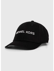 Памучна шапка с козирка Michael Kors в черно с апликация