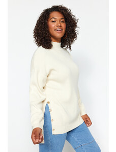 Trendyol крива крем бутон подробни поло трикотаж пуловер