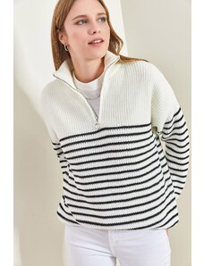 Bianco Lucci жените поло с цип ивица трикотаж пуловер