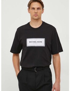 Памучна тениска Michael Kors в черно с апликация