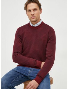 Вълнен пуловер BOSS мъжки в бордо от лека материя