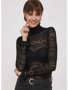 Пуловер Polo Ralph Lauren дамски в черно от лека материя с ниско поло