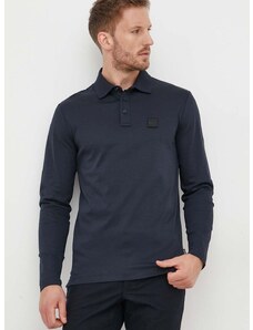 Памучна блуза с дълги ръкави BOSS в синьо с изчистен дизайн 50485162