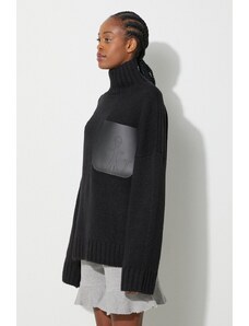 Вълнен пуловер JW Anderson дамски в черно с ниско поло KW1005.YN0144