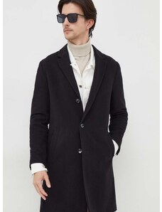 Вълнено палто BOSS в черно преходен модел