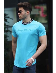 Madmext Men's Blue Embroidery Printed T-Shirt 4486
