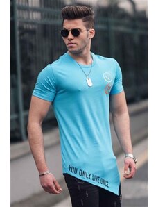 Madmext Asymmetrical Cut Blue Men's T-Shirt 5665