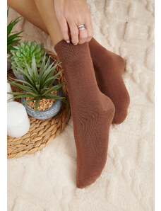 Comfort Дамски вълнени чорапи в едноцветен цвят - Кафяво