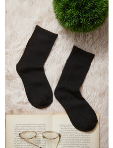 Comfort Дамски вълнени чорапи в едноцветен цвят - Черно