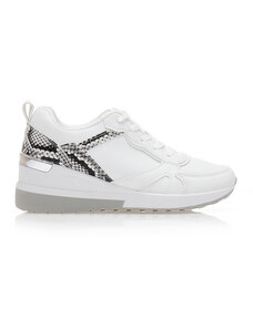 Tsoukalas Спортни обувки в бял цвят, от изкуствена кожа с детайли animal print и сребристи детайли отзад