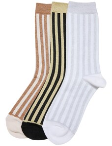Urban Classics Accessoires Metal Effect Socks Stripe Socks 3-Pack Black/White Sand/White