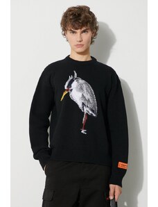 Вълнен пуловер Heron Preston Heron Bird Knit Crewneck мъжки в черно HMHE013F23KNI0031009