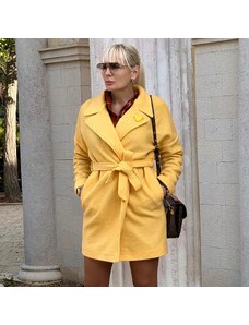Дамско жълто палто тип халат AGGATA
