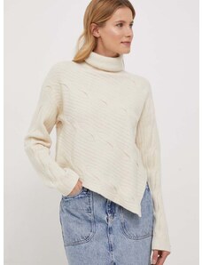 Пуловер с вълна Calvin Klein дамски в бежово с поло K20K206016