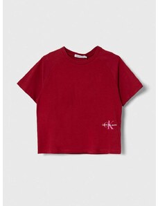 Детска памучна тениска Calvin Klein Jeans в бордо