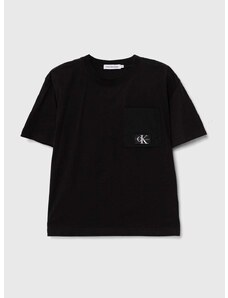 Детска памучна тениска Calvin Klein Jeans в черно с апликация