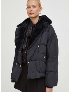 Пухено яке Luisa Spagnoli в черно зимен модел с уголемена кройка
