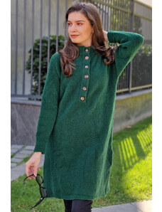 Trends by KK Тъмно зелена вълнена рокля до коляно плетена - Large
