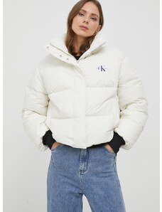 Пухено яке Calvin Klein Jeans в бежово зимен модел с уголемена кройка